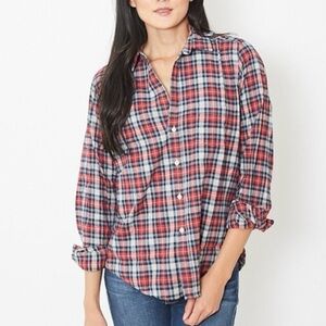 Frank & Eileen Barry Crinkle Tailored Red Blue White Plaid Button-Down Shirt